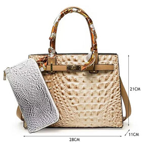 Bolsa Feminina Couro de Jacaré com Carteira Brinde - Ver de Prata