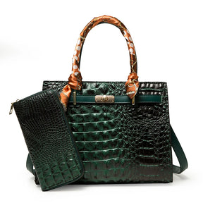 Bolsa Feminina Couro de Jacaré com Carteira Brinde - Ver de Prata
